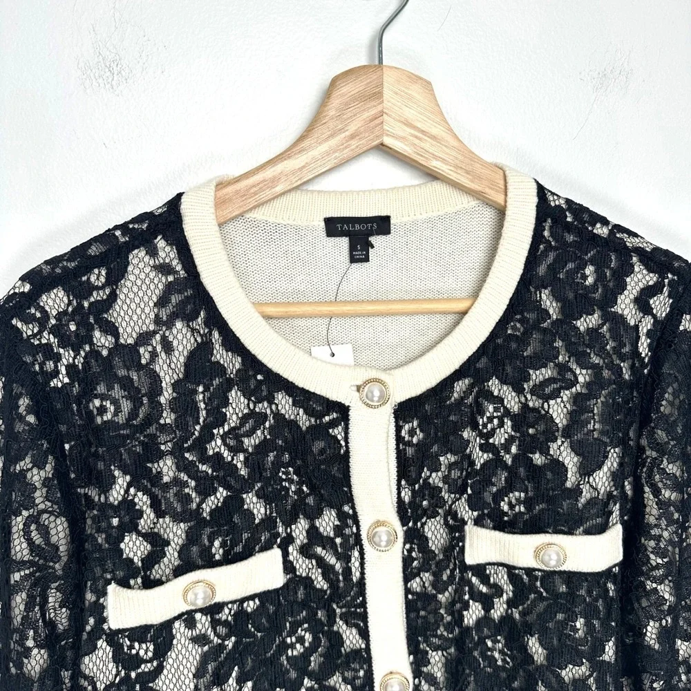 NWT Talbots Floral Lace Cardigan Ivory Black S - Picture 4 of 11